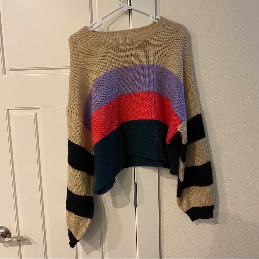 Colorful Striped Wool Crop Sweater